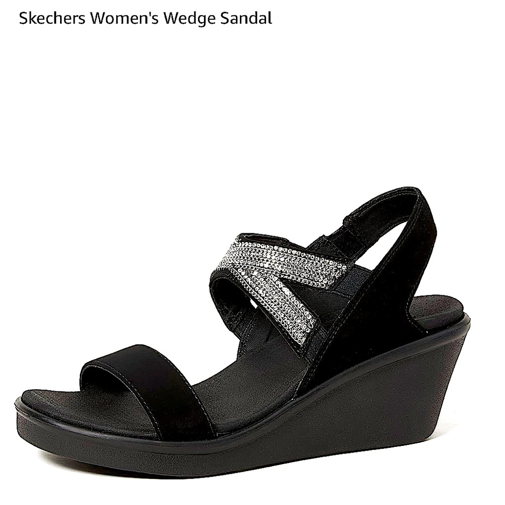 Skechers Women’s Wedge Sandals with Sparkles ✨ Sz 8.0 Black